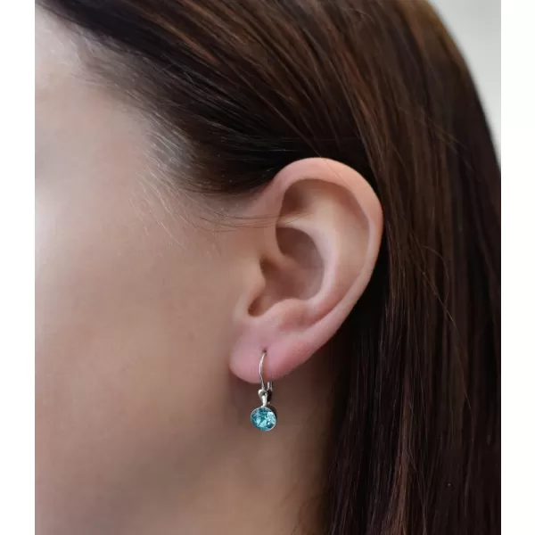 Strieborné náušnice visiace s kryštálmi modrej okrúhle 31112.3 light turquoise