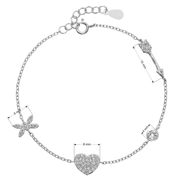Strieborný náramok so zirkónmi srdiečko 13017.1