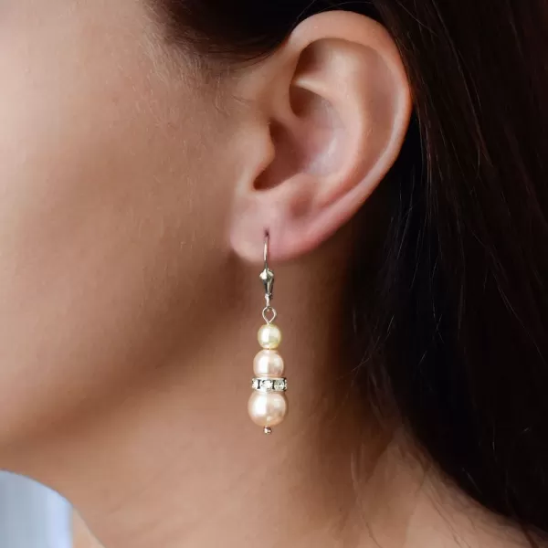 Strieborné náušnice visiace so syntetickými perlami a kryštálmi Swarovski ružové okrúhle 31150.3