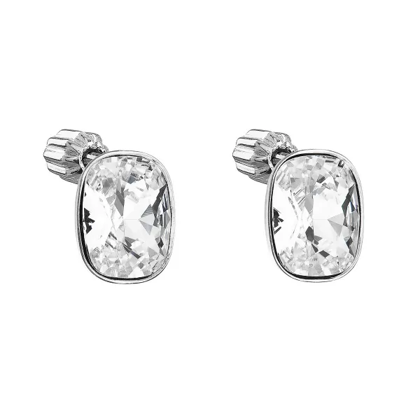 Strieborné náušnice pecka s kryštálmi Swarovski biely obdĺžnik 31279.1