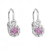 Strieborné detské náušnice visiace so zirkónom ružová kvietka 11176.3