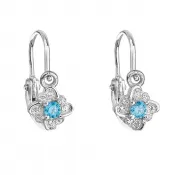Strieborné detské náušnice visiace so zirkónom modrá kytička 11175.3