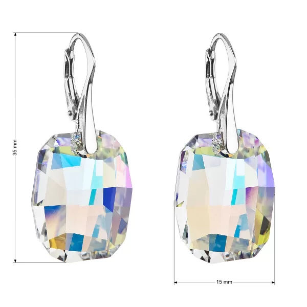 Strieborné náušnice visiace s kryštálmi Swarovski ab efekt obdĺžnik 31297.2