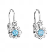 Strieborné detské náušnice visiace so zirkónom modrá kytička 11174.3