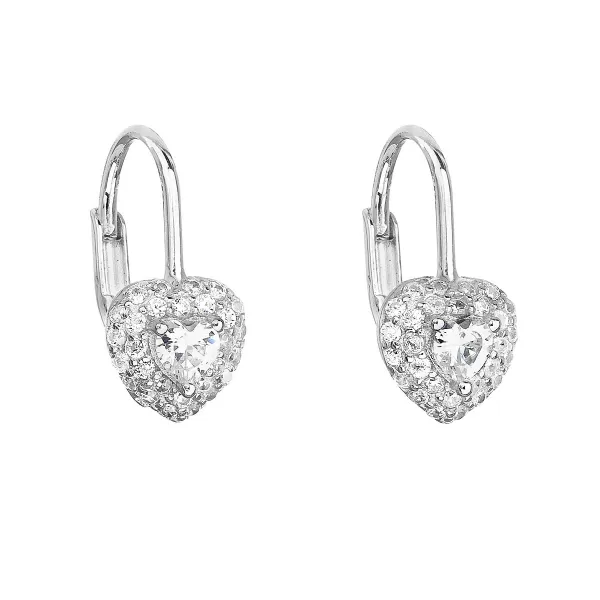 Strieborné detské náušnice visiace so zirkónom biele srdce 11216.1
