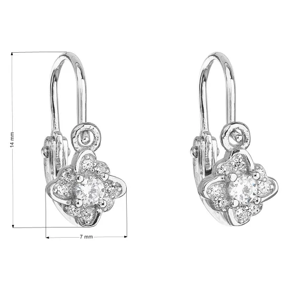 Strieborné detské náušnice visiace so zirkónom biela kvietka 11175.1
