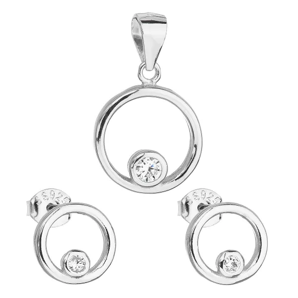 Sada šperkov so zirkónom náušnice a prívesok biely kruh 19018.1