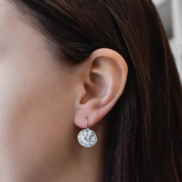 Strieborné náušnice visiace s kryštálmi Swarovski modré okrúhle 31176.3 light sapphire