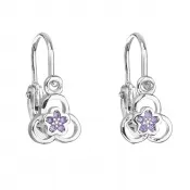 Strieborné detské náušnice visiace so zirkónom fialová kvietka 11171.3