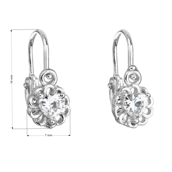 Strieborné detské náušnice visiace so zirkónom biele srdce 11173.1