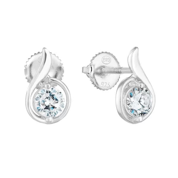 Strieborné napichovacie náušnice so zirkónom v bielej farbe 11256.1