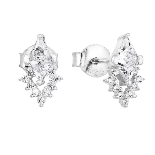 Strieborné náušnice pecka so zirkónom v bielej farbe 11140.1