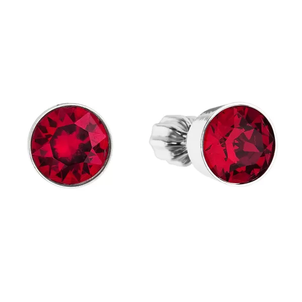 Strieborné náušnice pecka so Swarovski kryštálmi červené okrúhle 31113.3 ruby
