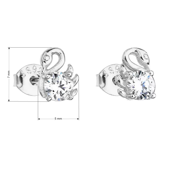 Strieborné náušnice pecka so zirkónom biela labuť 11098.1