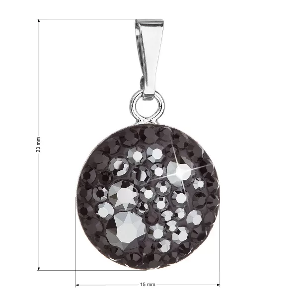 Strieborný prívesok s kryštálmi Swarovski čierny okrúhly 34225.5 hematite