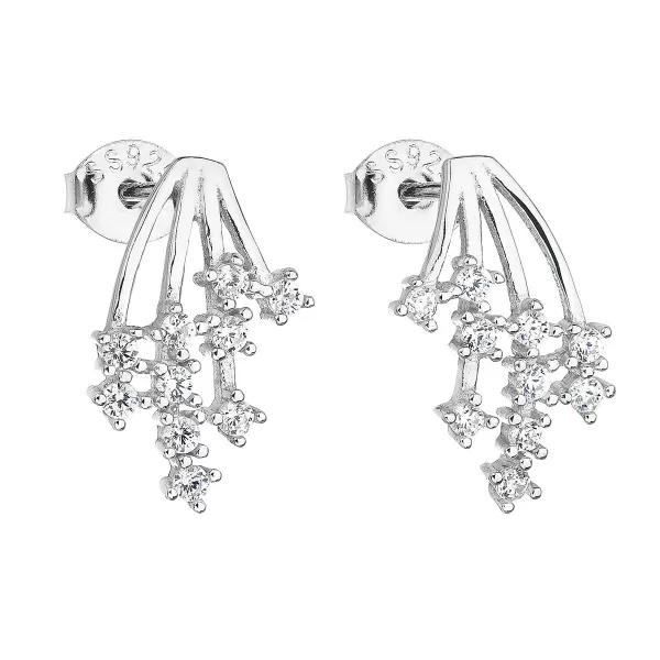 Strieborné náušnice pecka so zirkónom v bielej farbe 11093.1