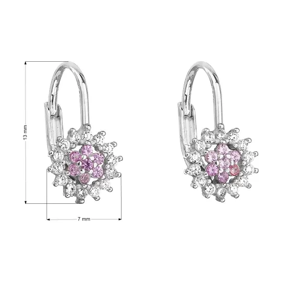 Strieborné náušnice visiace so zirkónom ružová kvietka 11217.3