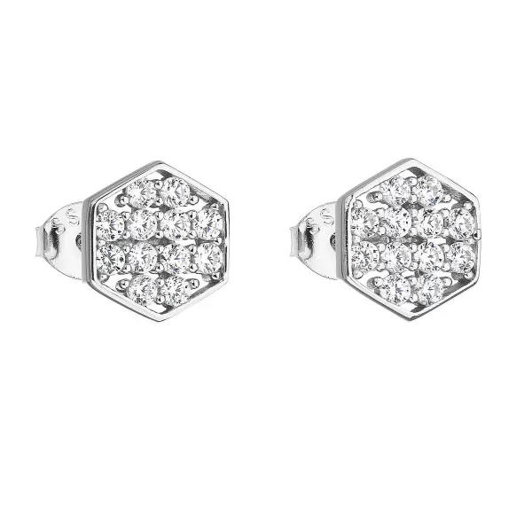 Strieborné náušnice pecka so zirkónom v bielej farbe 11126.1