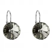 Strieborné náušnice visiace s kryštálmi Swarovski sivé okrúhle 31106.3