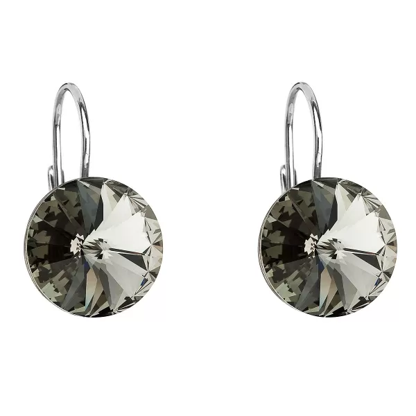 Strieborné náušnice visiace s kryštálmi Swarovski sivé okrúhle 31106.3