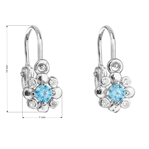 Strieborné detské náušnice visiace so zirkónom modrá kytička 11174.3