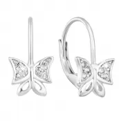 Strieborné náušnice visiace so zirkónom biely motýľ 11226.1