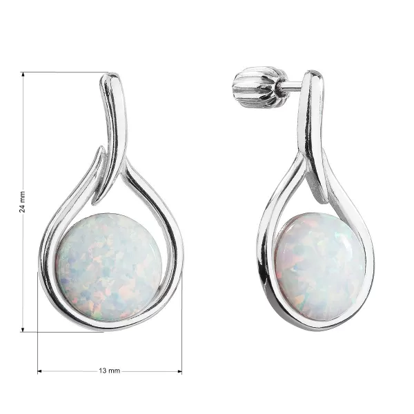 Strieborné visiace náušnice kvapky so syntetickým opálom 11336.1 biele
