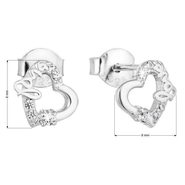 Strieborné náušnice pecka so zirkónom biele srdce 11051.1