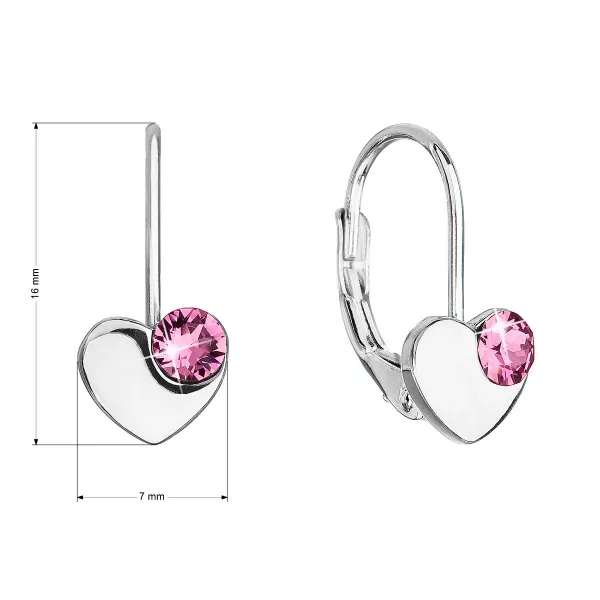 Strieborné visiace náušnice so Swarovski kryštálmi srdiečka 31299.3 ružové