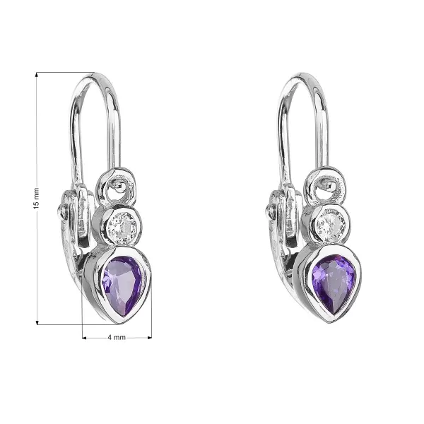 Strieborné detské náušnice visiace so zirkónom vo fialovej farbe 11197.3