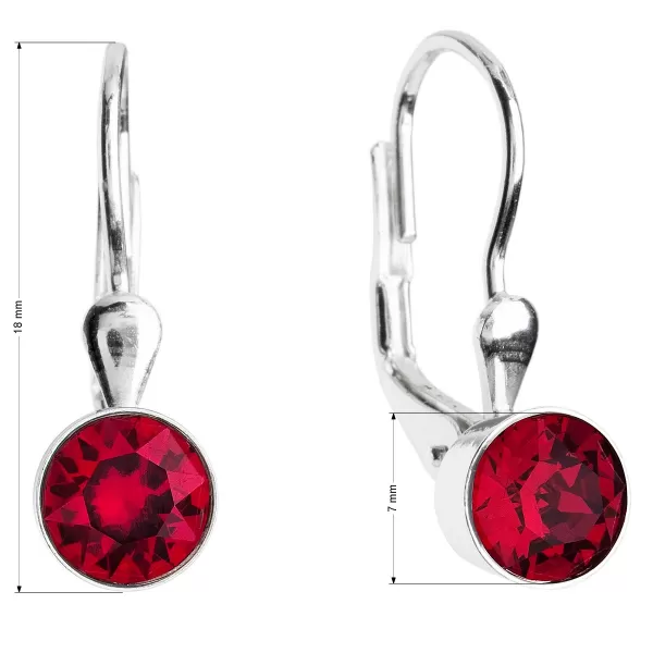 Strieborné náušnice visiace s kryštálmi červené okrúhle 31112.3 ruby