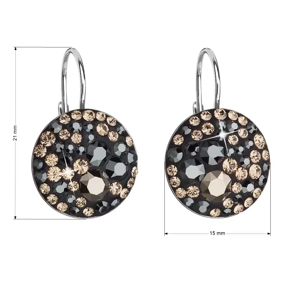 Strieborné náušnice visiace s kryštálmi Swarovski mix farieb okrúhle 31176.4 colorado