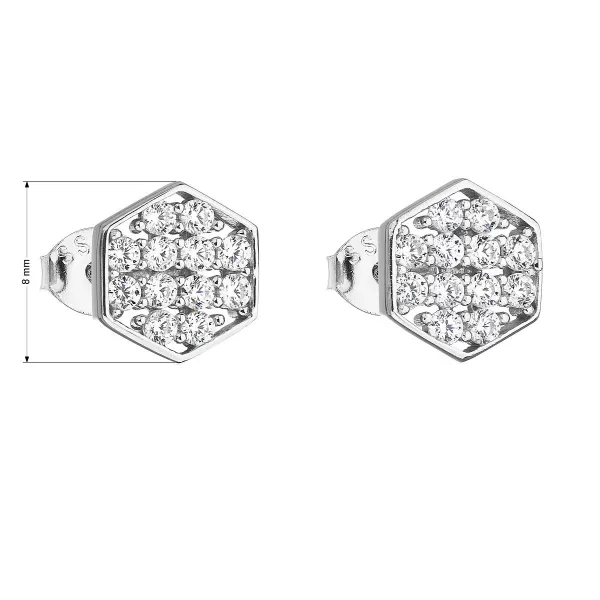 Strieborné náušnice pecka so zirkónom v bielej farbe 11126.1