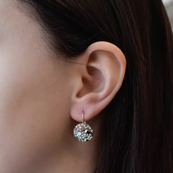 Strieborné náušnice visiace s kryštálmi Swarovski mix farieb okrúhle 31176.4 chameleón