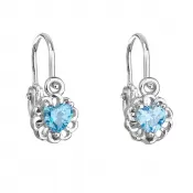 Strieborné detské náušnice visiace so zirkónom modré srdce 11173.3