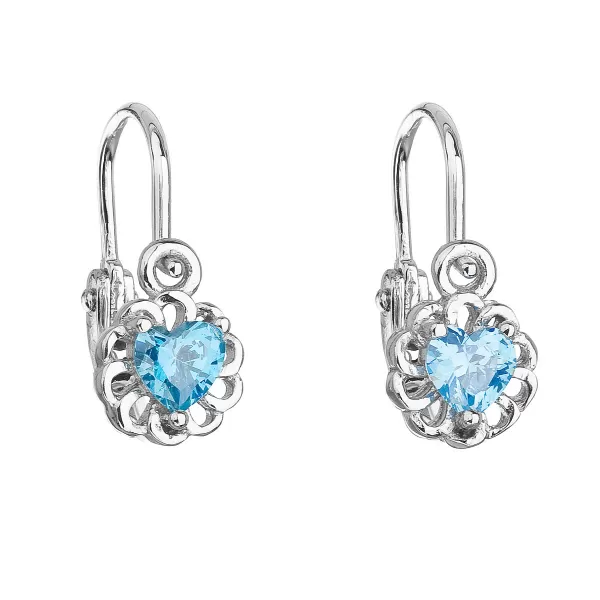 Strieborné detské náušnice visiace so zirkónom modré srdce 11173.3
