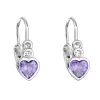 Strieborné detské náušnice visiace so zirkónom fialové srdce 11178.3