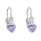 Strieborné detské náušnice visiace so zirkónom fialové srdce 11178.3