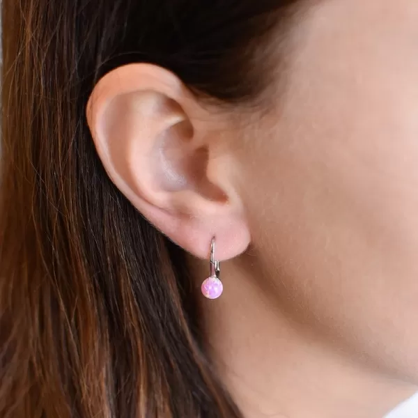 Strieborné visiace náušnice so syntetickým opálom ružové okrúhle 11242.3