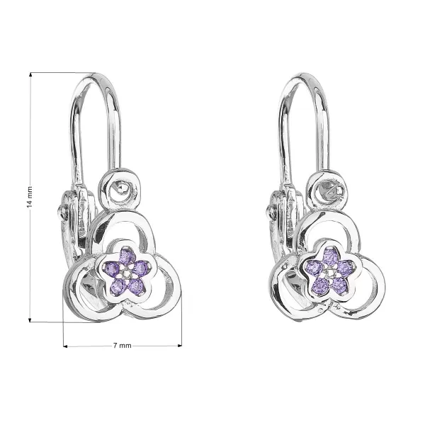 Strieborné detské náušnice visiace so zirkónom fialová kvietka 11171.3