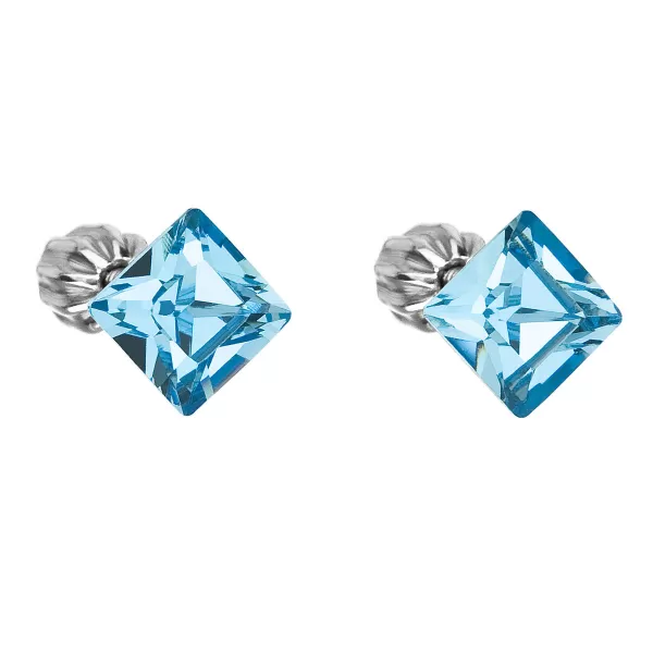 Strieborné náušnice pecka s kryštálmi Swarovski modrý štvorec 31065.3 aqua