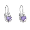 Strieborné detské náušnice visiace so zirkónom fialové srdce 11173.3