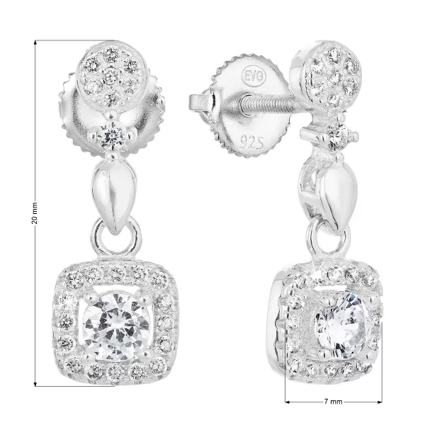 Strieborné náušnice visiace so zirkónom v bielej farbe 11329.1
