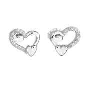 Strieborné náušnice pecka so zirkónom biele srdce 11092.1