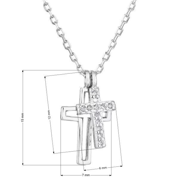 Strieborný náhrdelník so zirkónom biely krížik 12012.1