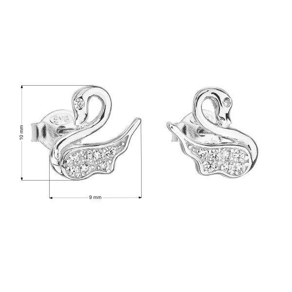 Strieborné náušnice pecka so zirkónom biela labuť 11013.1