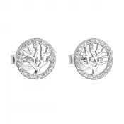 Strieborné náušnice pecka so zirkónom v bielej farbe strom života 11218.1