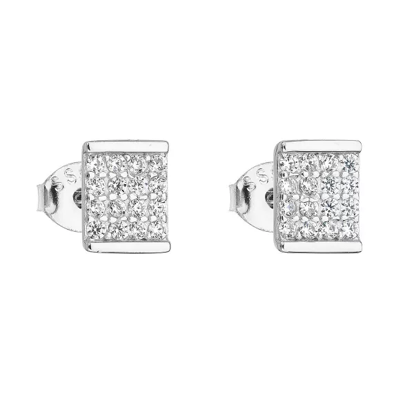 Strieborné náušnice pecka so zirkónom biely obdĺžnik 11129.1