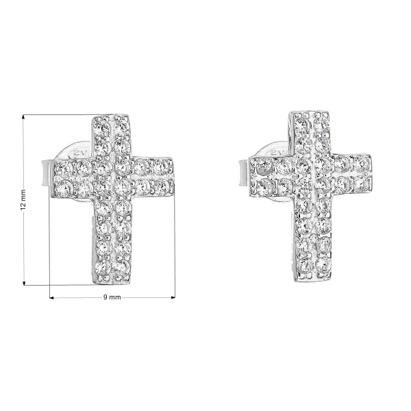 Strieborné náušnice pecka so zirkónom biely krížik 11068.1