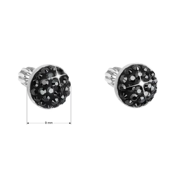 Strieborné náušnice pecka s kryštálmi Swarovski čierne okrúhle 31336.5 hematite
